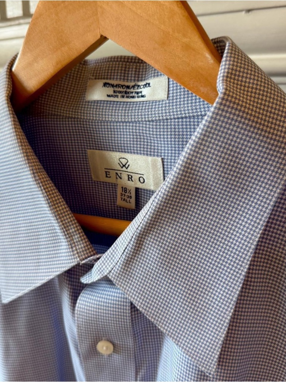 ENRO Blue Non Iron Dress Shirt Big Tall Cotton 2XL 3XL 18.5 37-38